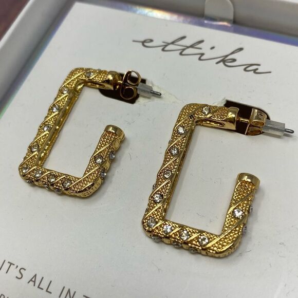 ETTIKA CUBIC ZIRCONIA GOLD SQUARE EARRINGS TC31 - Picture 2 of 3